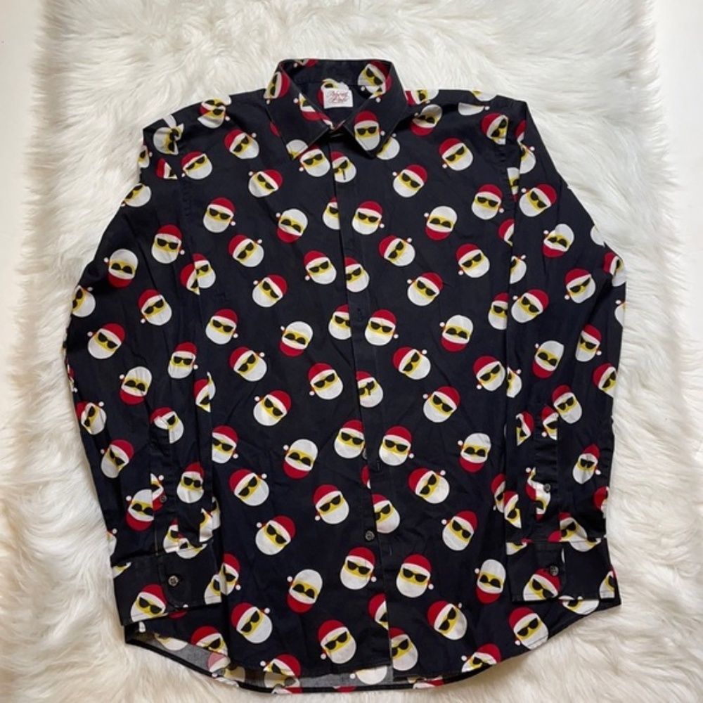 - Men's Holiday Dress shirt Santa with sunglasses size large